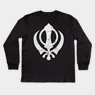 Khanda (Sikh symbol) -  Vintage Faded Style Design Kids Long Sleeve T-Shirt